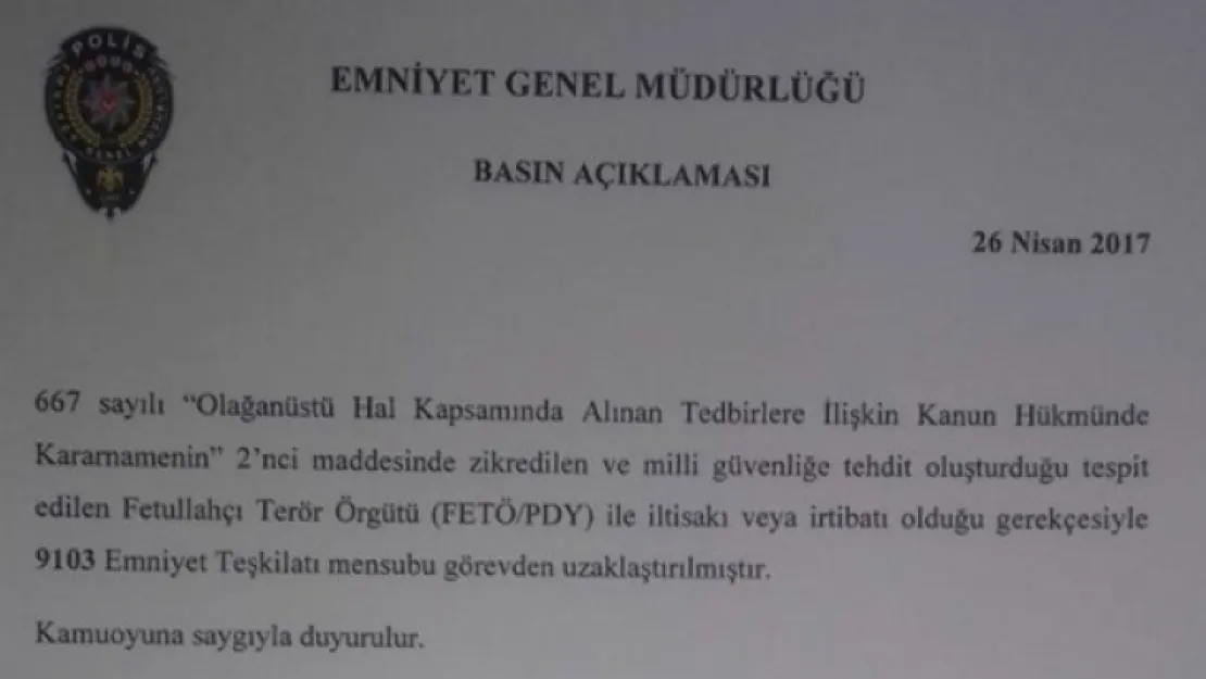 Emniyet'te büyük operasyon! 9 bin 103 polis açığa alındı