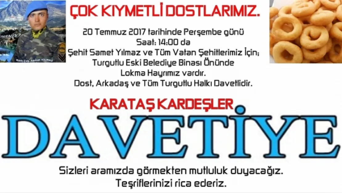 KARATAŞ KARDEŞLER LOKMA HAYRINA DAVET