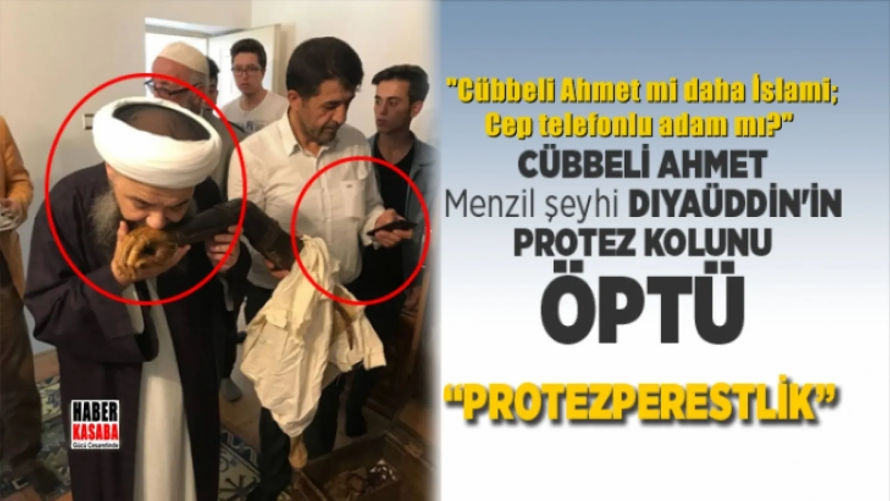 Cübbeli Ahmet Menzil şeyhi Dıyaüddin'in protez kolunu öperken!...