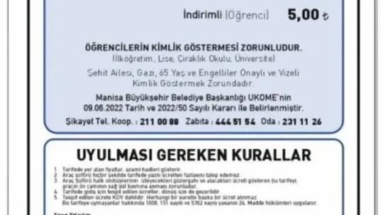 Manisa'da Şehir İçi Ulaşıma Zam