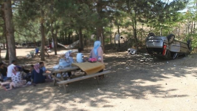 Yanlarına otomobil uçtu fakat onlar pikniğe devam etti