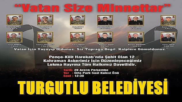 Turgutlu Belediyesi Şehitler İçin Lokma Hayrı Düzenleyecek
